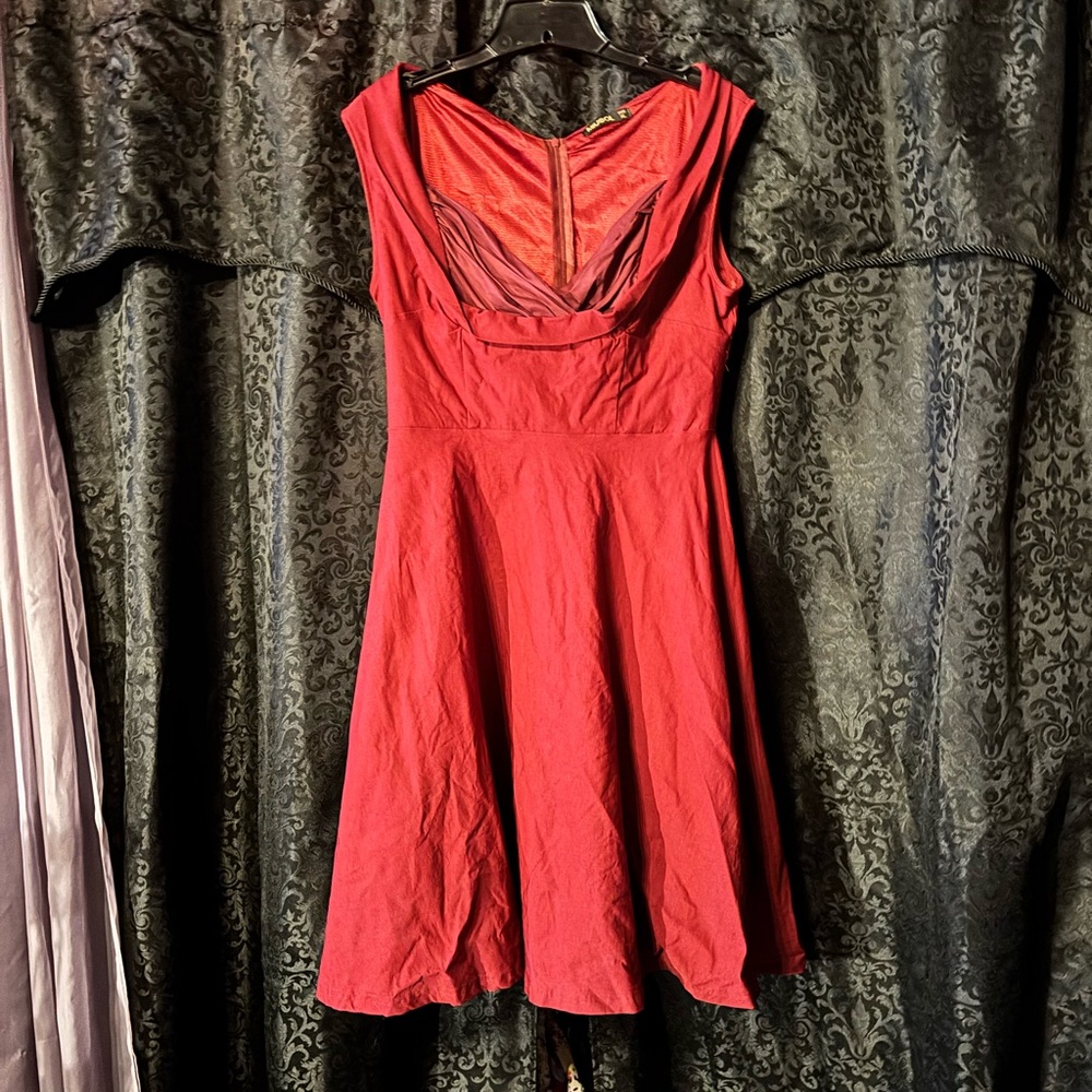 Miusol Sexy Burgundy Swing  Pinup A-Line fit and flare Midi sweetheart Dress XL